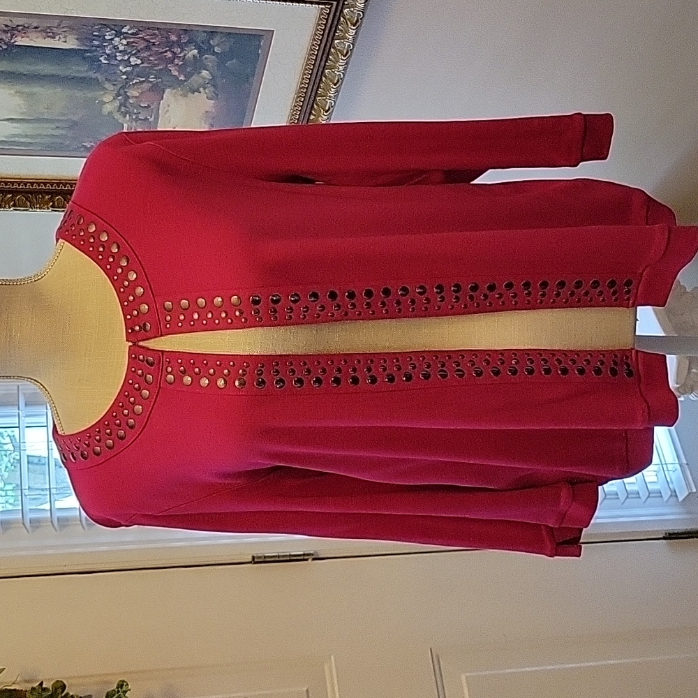 Rafaella fuchsia beaded 3/4 sleeve open front cardigan 100% Cotton Large…EUC